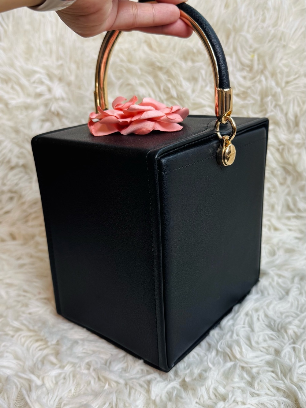 Cube Top Handle Bag with Multicolor Floral Appliqué and Gold Hardware - Picture 4 of 9